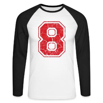 8_eight_acht_red_rot (fr) - T-shirt baseball manches longues Homme - blanc/noir - Devant - Nik (191cm)