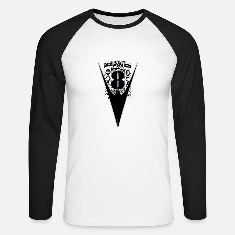 v8 - Unisex Baseballshirt langarm - Weiß/Schwarz