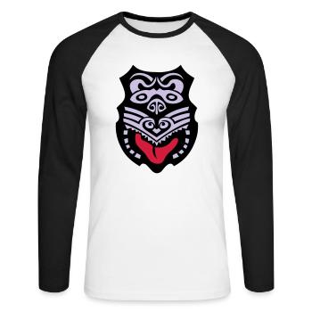 masque maori tribal tattoo ethnique - T-shirt baseball manches longues Homme - blanc/noir - Devant - Nik (191cm)