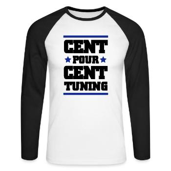 CENT POUR CENT TUNING - T-shirt baseball manches longues Homme - blanc/noir - Devant - Nik (191cm)