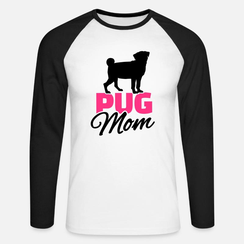 Mops - Unisex Baseballshirt langarm - Weiß/Schwarz