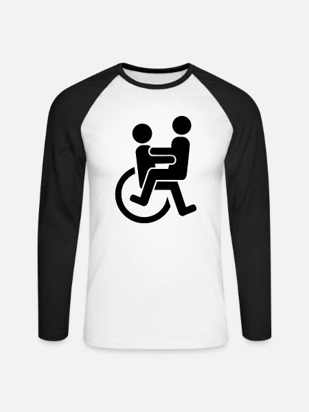 Rollstuhl - Unisex Baseballshirt langarm - Weiß/Schwarz