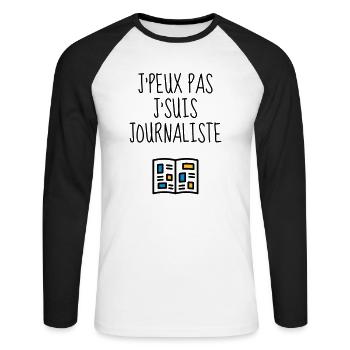 journaliste / journalisme / journal / reporter - T-shirt baseball manches longues Homme - blanc/noir - Devant - Nik (191cm)