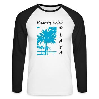 vamos a la playa - Unisex Baseballshirt langarm - Weiß/Schwarz - Vorne - Nik (191cm)