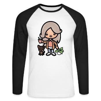 Cute toca girl - Aesthetic game character and dog - Unisex Long Sleeve Baseball T-Shirt - white/black - Front - Nik (191cm)