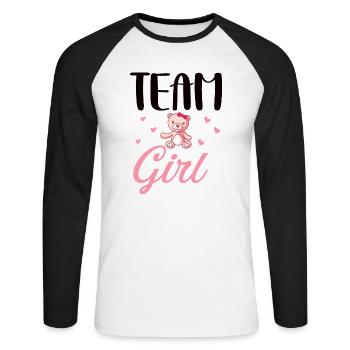 Team girl cadeau original baby shower - T-shirt baseball manches longues Homme - blanc/noir - Devant - Nik (191cm)