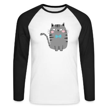 Mignon Kawaii drôle de chat disant miaulement - T-shirt baseball manches longues Homme - blanc/noir - Devant - Nik (191cm)