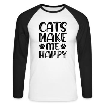cats make me happy - T-shirt baseball manches longues Homme - blanc/noir - Devant - Nik (191cm)