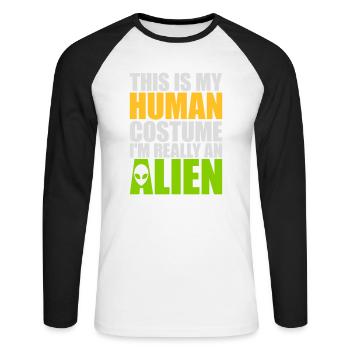 Citation extraterrestre de costume humain - T-shirt baseball manches longues Homme - blanc/noir - Devant - Nik (191cm)