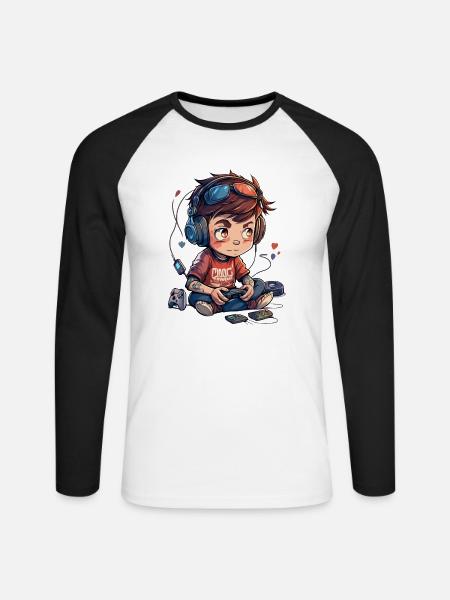 Cute Gamer Boy - Unisex Baseballshirt langarm - Weiß/Schwarz
