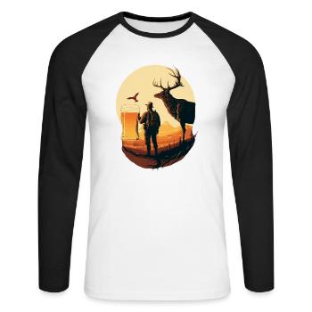 Jäger in der Natur Bier am Horizont - Unisex Baseballshirt langarm - Weiß/Schwarz - Vorne - Nik (191cm)
