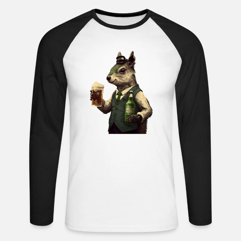 schickes Eichhörnchen Gentleman mit Bier - Unisex Baseballshirt langarm - Weiß/Schwarz