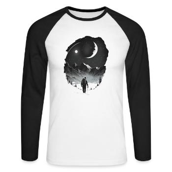 Randonneurs au clair de lune, aventure, randonnée pédestre - T-shirt baseball manches longues Homme - blanc/noir - Devant - Nik (191cm)