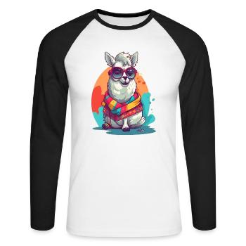 Super Cute Lama Mascot T-Shirt Design - Unisex Baseballshirt langarm - Weiß/Schwarz - Vorne - Nik (191cm)