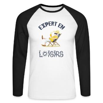 Expert en loisirs - T-shirt baseball manches longues Homme - blanc/noir - Devant - Nik (191cm)