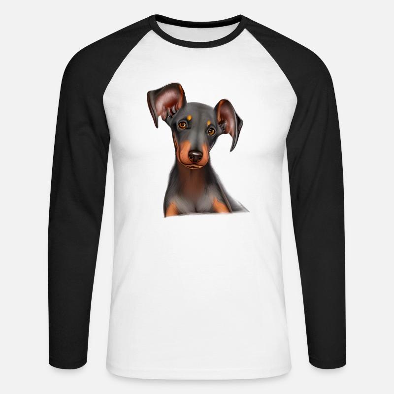 Dobermann Hund Dobermanntrainer Dobermannwelpe - Unisex Baseballshirt langarm - Weiß/Schwarz