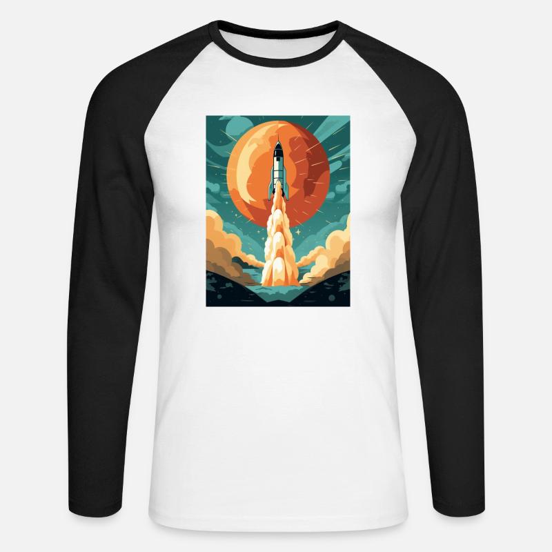 Rocket Launch Raketenstart - Unisex Baseballshirt langarm - Weiß/Schwarz