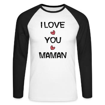 BONNE FÊTE MAMAN. MAMAN. FÊTE DES MÈRES. JE T'AIME - T-shirt baseball manches longues Homme - blanc/noir - Devant - Nik (191cm)
