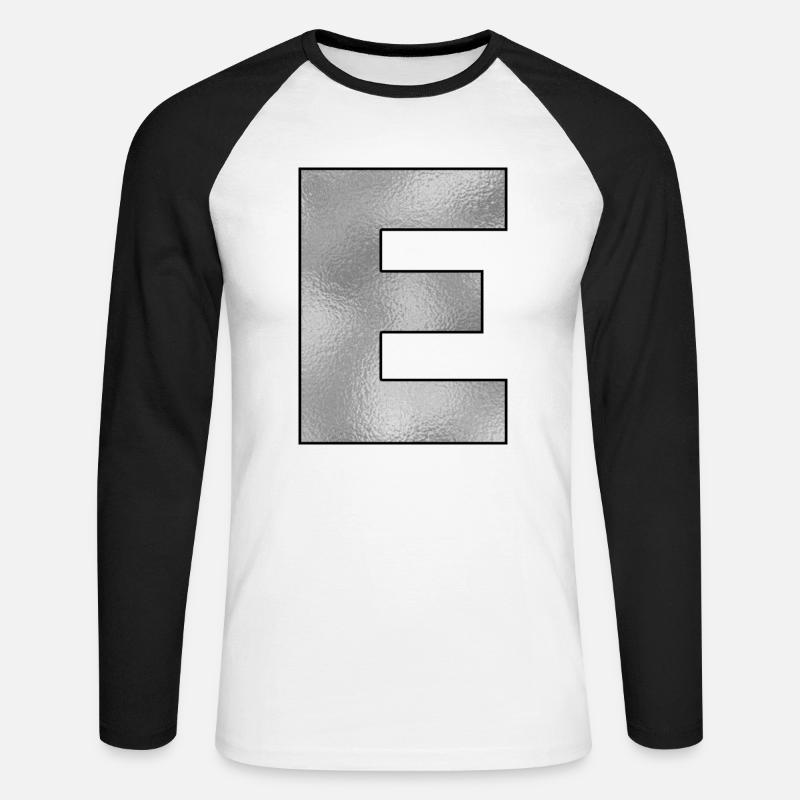 Buchstabe E Silber - Unisex Baseballshirt langarm - Weiß/Schwarz