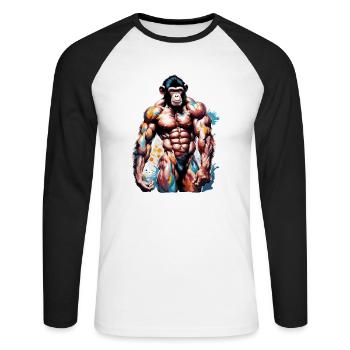Bodybuilder / Sports / Fitness / Monkey / Muscles - Unisex Long Sleeve Baseball T-Shirt - white/black - Front - Nik (191cm)