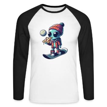 Mignon Comic Alien Snowboard Snowboarder - T-shirt baseball manches longues Homme - blanc/noir - Devant - Nik (191cm)