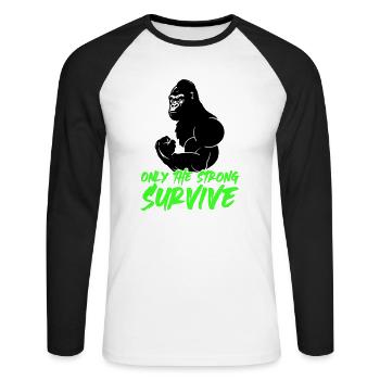 gorilla strong - Unisex Baseballshirt langarm - Weiß/Schwarz - Vorne - Nik (191cm)
