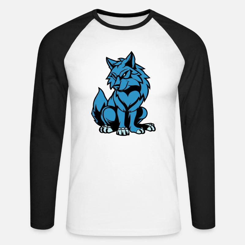 wolf comic tier - Unisex Baseballshirt langarm - Weiß/Schwarz