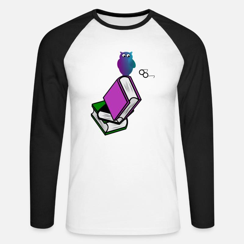Buch Mit Eule - Unisex Baseballshirt langarm - Weiß/Schwarz
