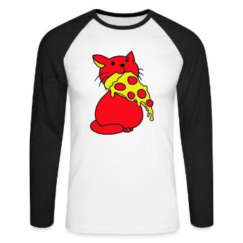 Katze Isst Salami Pizza Hunger Fast Food Essen - Unisex Baseballshirt langarm - Weiß/Schwarz - Vorne - Nik (191cm)