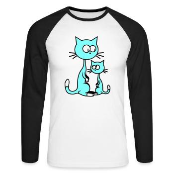 2 chats curieux à l’air drôle maman papa enfant - T-shirt baseball manches longues Homme - blanc/noir - Devant - Nik (191cm)