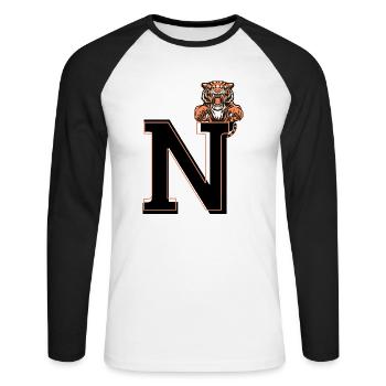 Buchstabe n Tiger - Geschenkidee - Unisex Baseballshirt langarm - Weiß/Schwarz - Vorne - Nik (191cm)