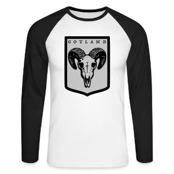 Gotland - Unisex Baseballshirt langarm - Weiß/Schwarz - Vorne - Nik (191cm)