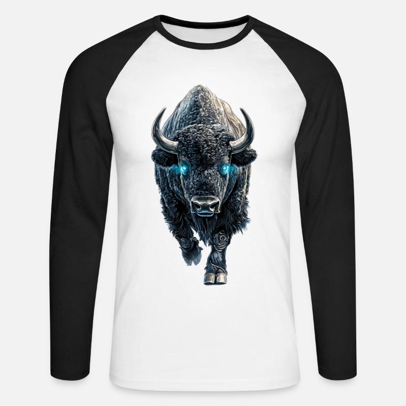 Bison - Unisex Baseballshirt langarm - Weiß/Schwarz