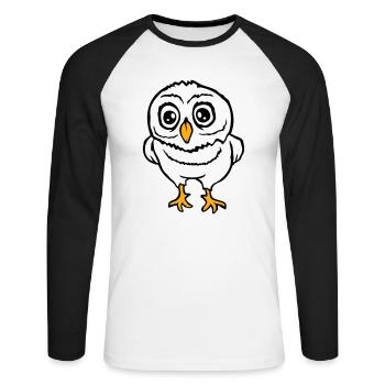 Eule Vogel Uhu Nachtvogel Schleiereule Kauz Comic - Unisex Baseballshirt langarm - Weiß/Schwarz - Vorne - Nik (191cm)
