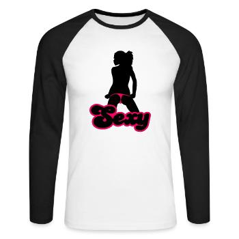 Sexy - Unisex Baseballshirt langarm - Weiß/Schwarz - Vorne - Nik (191cm)