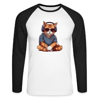 Katze Katzen cool Geschenkidee - Unisex Baseballshirt langarm - Weiß/Schwarz - Vorne - Nik (191cm)