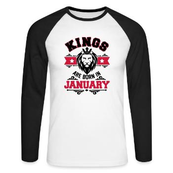 Kings are born in January - Geburtstag - Löwe-bday - T-shirt baseball manches longues Homme - blanc/noir - Devant - Nik (191cm)