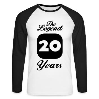 20 Anniversaire: The Legend 20 années - T-shirt baseball manches longues Homme - blanc/noir - Devant - Nik (191cm)