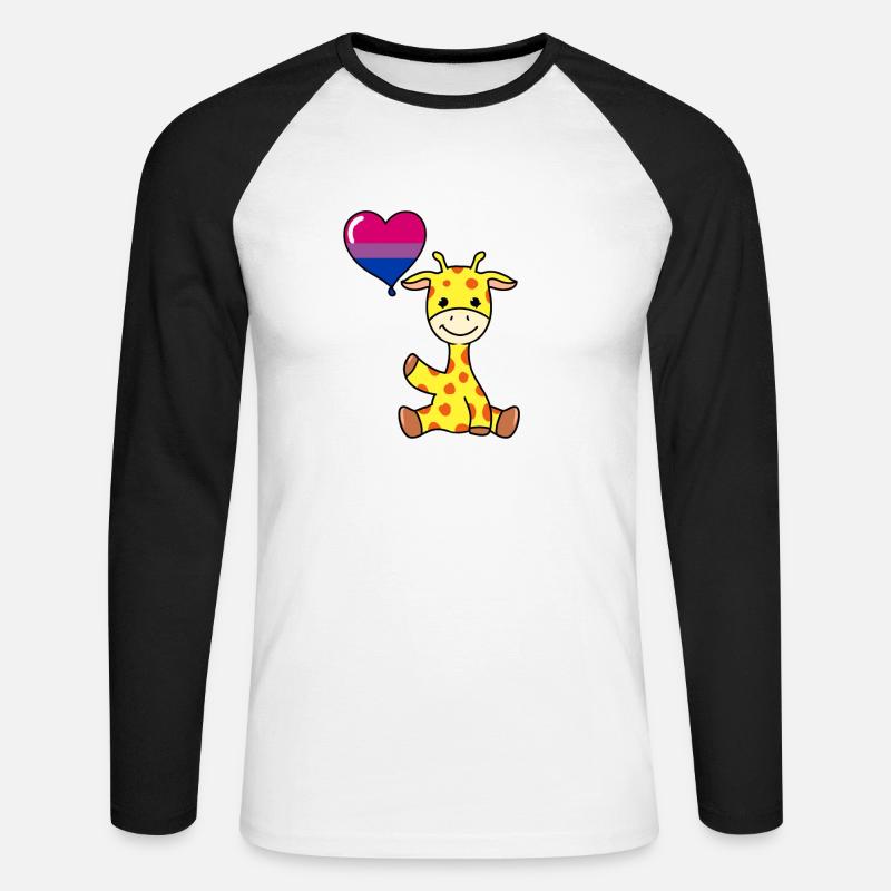 Giraffe mit Bisexual Pride Luftballon - Unisex Baseballshirt langarm - Weiß/Schwarz