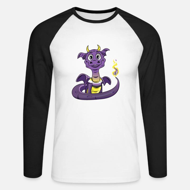 Nonbinary Pride Dragon Nonbinary - Unisex Long Sleeve Baseball T-Shirt - white/black
