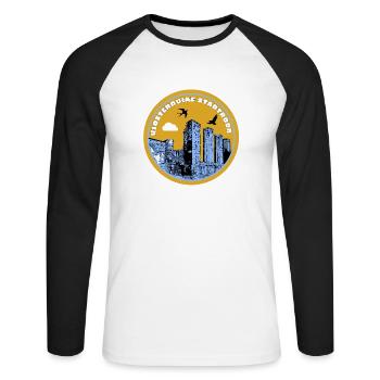 Ostthüringen Merch - Klosterruine Stadtroda - Unisex Baseballshirt langarm - Weiß/Schwarz - Vorne - Nik (191cm)