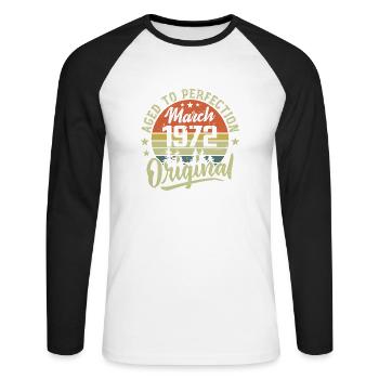 Rétro Mars 1972 Cadeau Mars 1972 Né en Mars 1972 - T-shirt baseball manches longues Homme - blanc/noir - Devant - Nik (191cm)