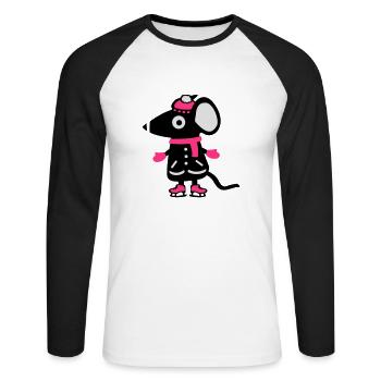 Maus Eiskunstlauf - Schlittschuh - Unisex Baseballshirt langarm - Weiß/Schwarz - Vorne - Nik (191cm)