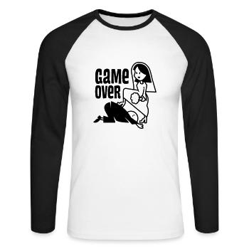 vl050a_gameover_1c - Unisex Baseballshirt langarm - Weiß/Schwarz - Vorne - Nik (191cm)