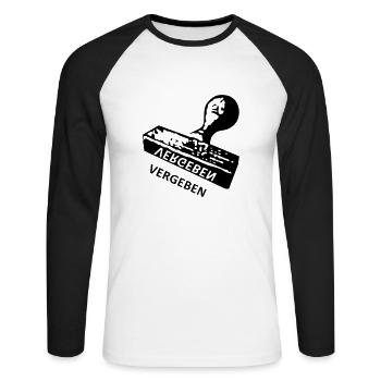 Vergeben - Stempel - Unisex Baseballshirt langarm - Weiß/Schwarz - Vorne - Nik (191cm)