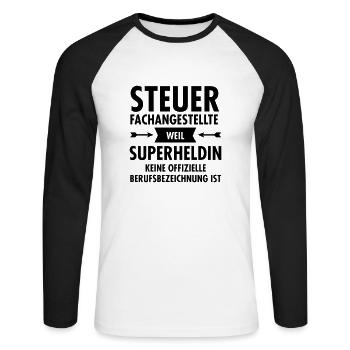 Steuerfachangestellte - Superheldin - Unisex Baseballshirt langarm - Weiß/Schwarz - Vorne - Nik (191cm)
