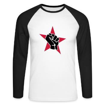 Roter Stern mit Faust - Unisex Baseballshirt langarm - Weiß/Schwarz - Vorne - Nik (191cm)