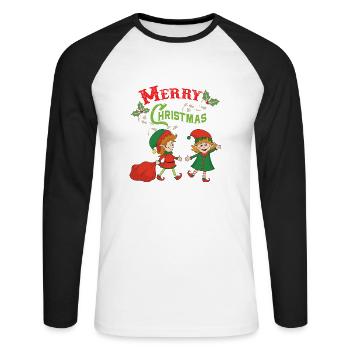 Noël Elf Elf Noël Noël Noël - T-shirt baseball manches longues Homme - blanc/noir - Devant - Nik (191cm)