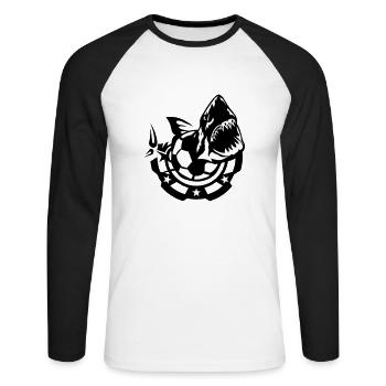football foot requin logo dessin club - T-shirt baseball manches longues Homme - blanc/noir - Devant - Nik (191cm)