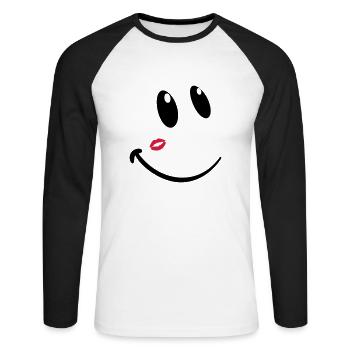 smiley kiss - Unisex Baseballshirt langarm - Weiß/Schwarz - Vorne - Nik (191cm)